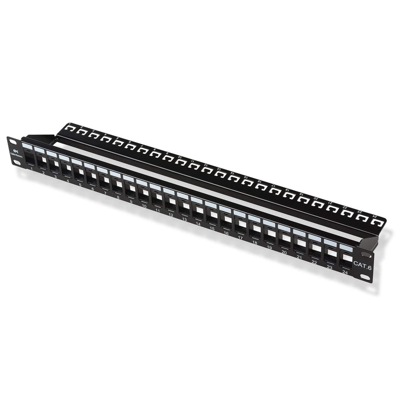 Cable Matters Rack or Wall Mount 24-Port Cat6, Cat 6 Keystone Patch Panel (Blank Patch Panel) & Slim Profile 90 Degree Cat 6 RJ45 Keystone Jack in White