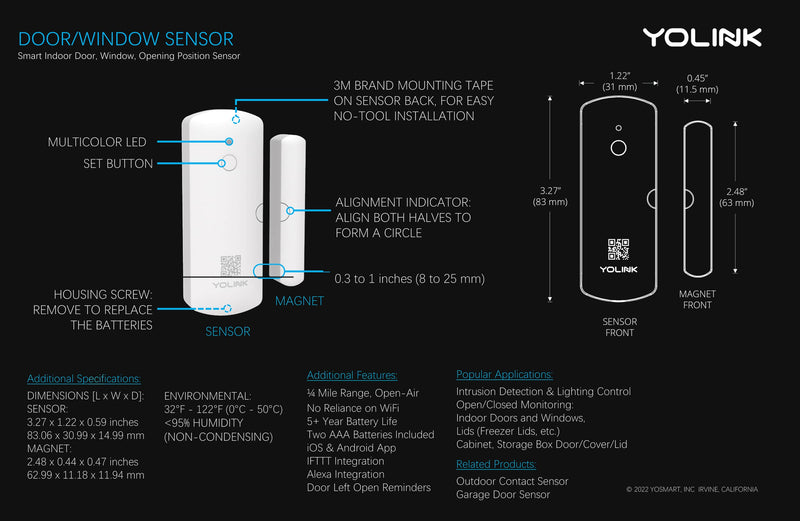 [AUSTRALIA] - YoLinK LoRa Smart Door Sensor Starter Kit: 1/4 Mile Open-Air Range, Door Left-Open Reminders, Text/SMS, Email, App alerts, 5 Years Battery Life, Alexa, IFTTT, Home Assistant 