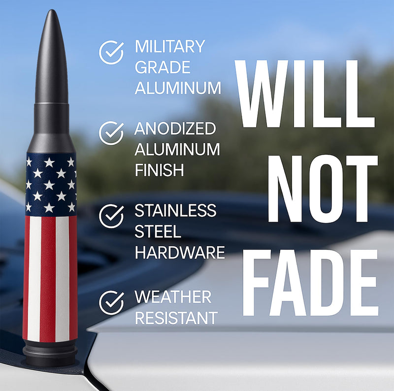 [AUSTRALIA] - EcoAuto Bullet Antenna Replacement for Dodge Ram & Ford F150 F250 F350 Super Duty Ford Raptor Bronco Trucks - Anti-Theft Design - Radio Antenna for Truck 1990 - Current (American Flag) American Flag 