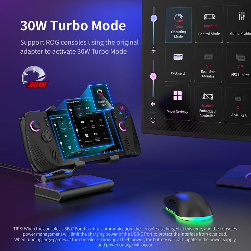 Adjustable Stand Steam Deck Docking Station with RGB Light Cooling Fan | 4K@60Hz, PD100W, Gigabit Ethernet Fit and HDMI for Steam Deck/ROG Ally X/Legion Go (S)/MSI Claw/Switch Non-Detachable Fan