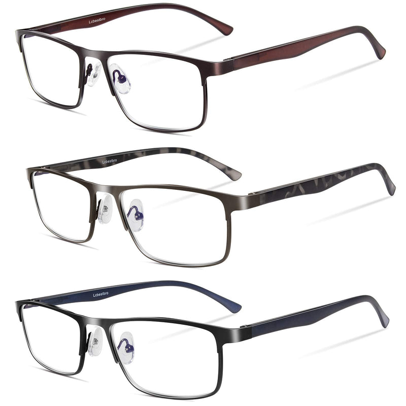 [AUSTRALIA] - 3 Pack Blue light Blocking Reading Glasses for Men, Stylish Metal Frame Readers 3 Pack Mix Color 2.0 x 