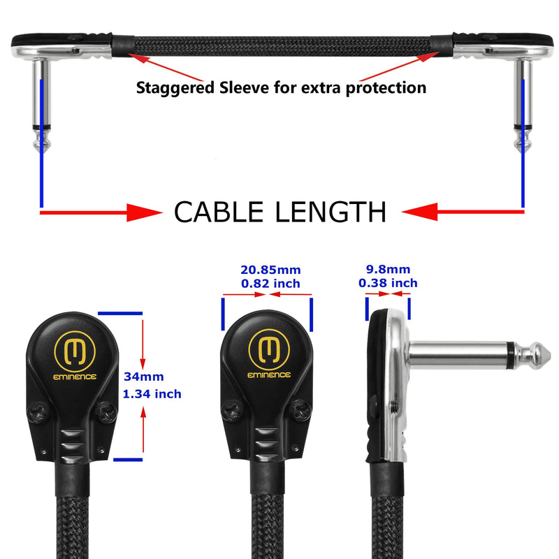 [AUSTRALIA] - 4 Inch x3 + 12 Inch x3 -Audioblast HQ-1 Braid (Black) - Flexible - Dual Shielded (100%) - Instrument Effects Pedal Patch Cable w/Low-Profile, R/A Pancake TS (6.35mm) Plugs & Dual Staggered Boots 