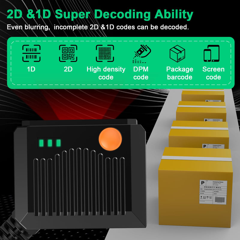 Symcode 2D Barcode Scanner - Fixed Mount, Ultra-Rugged Metal Cover, Auto Sensing 1D 2D QR Code Scanner