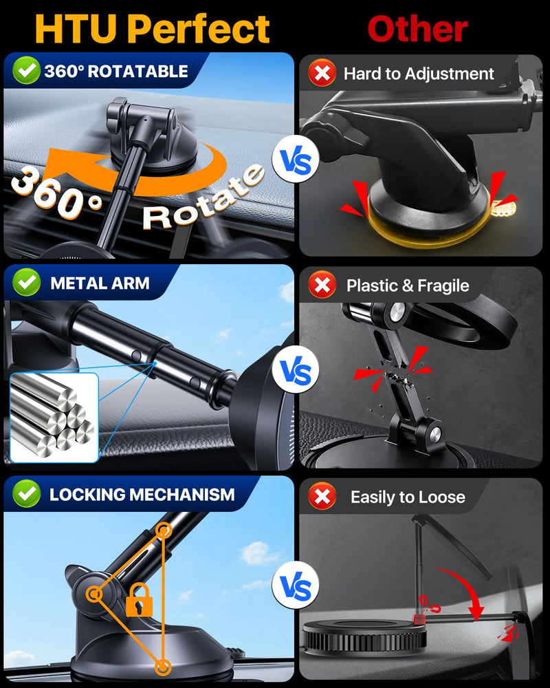 HTU 2026 Upgraded for Magsafe Car Mount [80LBS Strongest Suction & Military-Grade] Powerful Magnetic Cell Phone Holder for Car Dashboard Windshield for iPhone 17 16 15 14 Pro Max Mini,Dark Blue Dark Blue