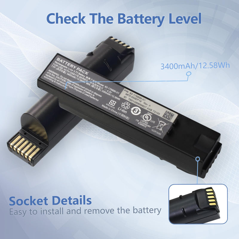 Replacement for Zebra DS8178 Scanner Battery: for DS8100 DS8178 DS8170 DS6878-SR Handheld Barcode Scanner Battery 82-176890-01 Lithium ion 3400mAh