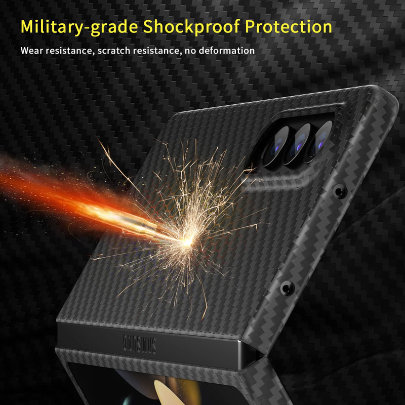 memumi Real Carbon Fiber for Samsung Galaxy Z Fold 4 5G Case, Sturdy Durable Carbon 0.5 mm Slim Case for Galaxy Z Fold4 Carbon Fiber Aramid Fiber with Military-Grade Drop Protection Black