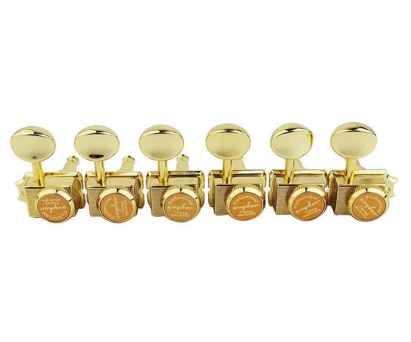 Guyker 6-in-line Vintage Guitar Lock String Tuners – Locking Tuning Key Pegs Machine Heads Replacement Parts for ST TL Style Electric Guitars Gear Ratio 1:15 – gold Golden