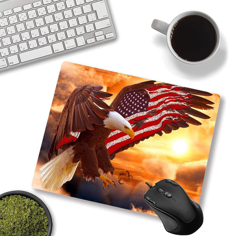 Custom Square Gaming Mouse Pad, Office Computer Mouse Pad, American Flag Eagle Anti-Slip Rubber Desktop Mouse Pad
