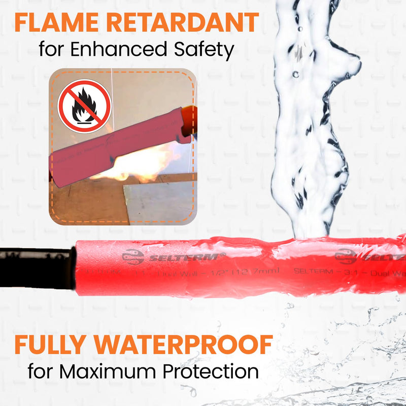 SELTERM 1/2" Red [50 Feet] Marine Grade Heat Shrink Tubing Roll, 3:1 Ratio Dual Wall Adhesive Lined Waterproof Heat Shrink Wrap Tube, for Battery Cable Lugs Wire Terminals Connectors 1/2" - 12.7MM