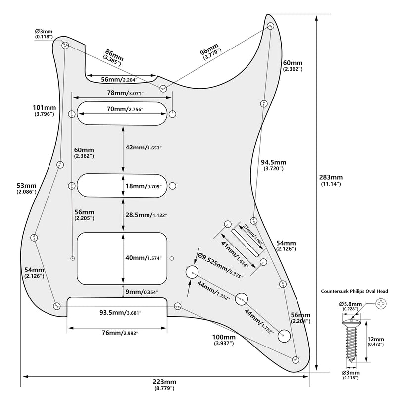 Banworks 3 Ply Strat HSS Pickguard 11-Hole Electric Guitar Pickguard SSH Scratch Plate for USA/Mexican Fender Modern Style Standard Stratocaster ST JT/HB-02 White White/Black/White