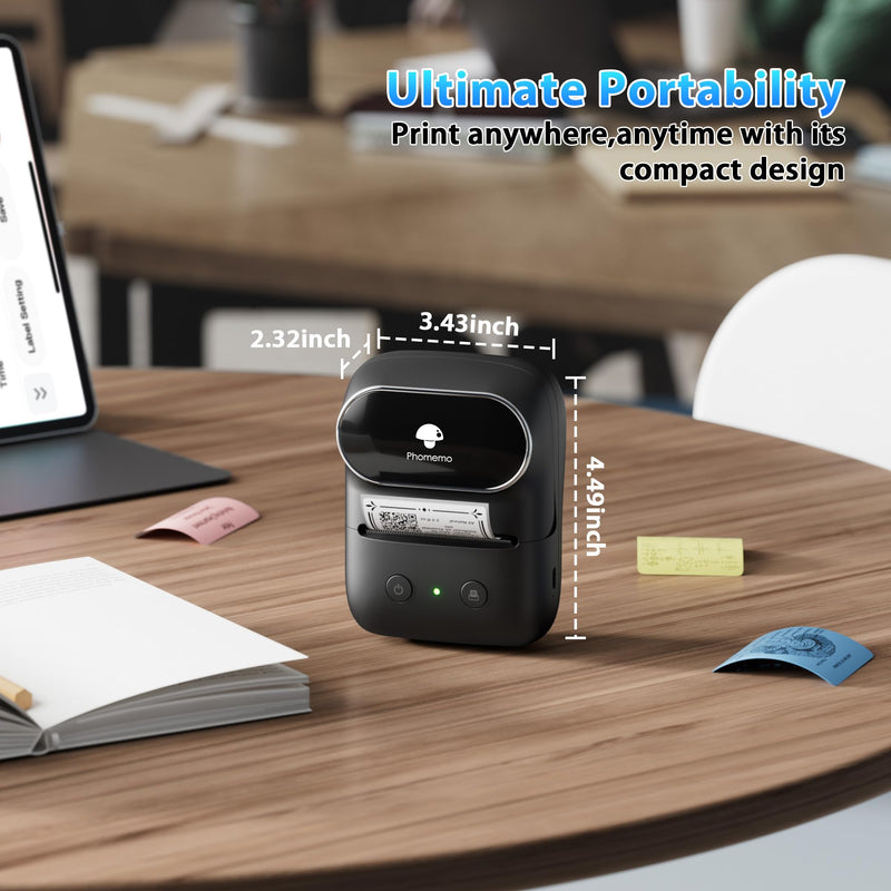 [AUSTRALIA] - Phomemo Label Maker Machine- M108 Bluetooth Thermal Label Makers for Small Business, Home, Office, 2 Inch Barcode Label Printer with Multi Templates, for Address/Logo/Clothing Label, Black 