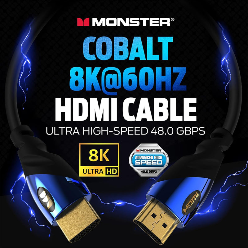 Monster 8K HDMI Cable — Xbox Series X & PlayStation 5 HDMI Cable w/ 24K Gold Contacts, 48 Gbps Speed, 60/120 Hz Refresh Rate, Dynamic HDR & eARC for Superior Visuals & Audio (8 FT) New Model