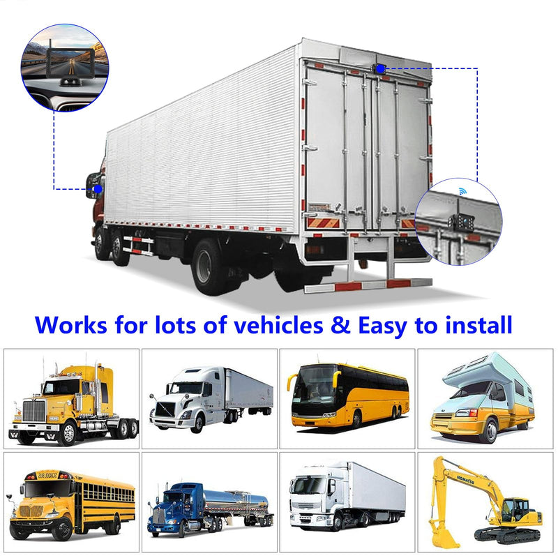 Wireless Reversing Camera System with 5 inch Split Screen, IP69K Waterproof Backup Camera with Night Vision, Support add 2nd Wireless Rear View Camera for Trailer, RV, Trucks, Farm Vehicle