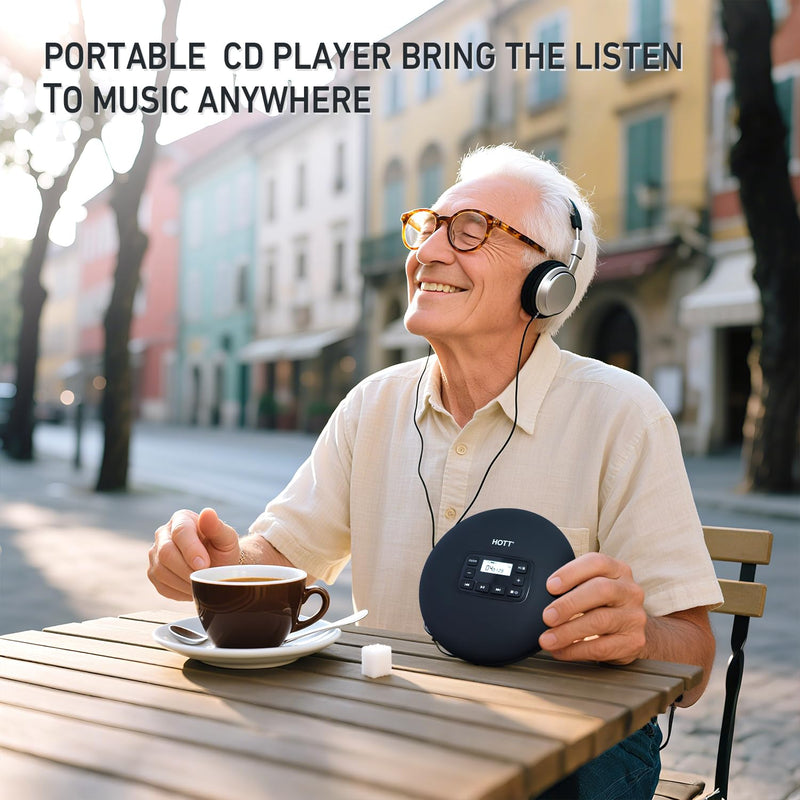 [AUSTRALIA] - HOTT C204 Basic Portable CD Player with Anti-Skip Protection - AA Battery Powered, Compact CD Players MP3/CD-R Compatible, Built-in Headphones & AUX Output for Car 