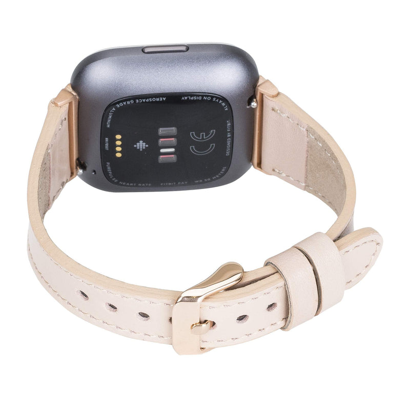 Venito Messina Leather Slim Watch Band Compatible with Fitbit Versa/Versa 2 / Versa Lite Nude Pink Rose GOld Connector & Clasp