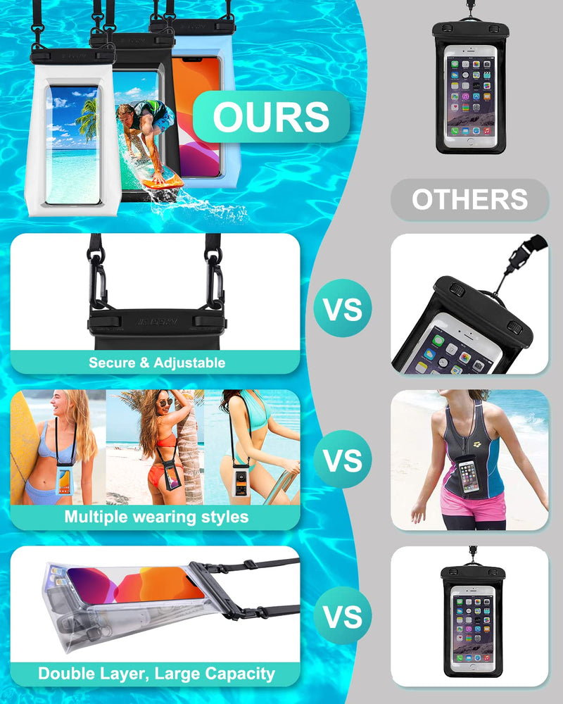 Large Capacity Waterproof Phone Pouch Floating, Waterproof Bag Case for iPhone 15 14 Pro Max 13 12 11 X XR 8 Plus Samsung Up to 6.9'', IPX8 Water Proof Phone Dry Bag for Boating Swimming Kayaking White,1 Piece
