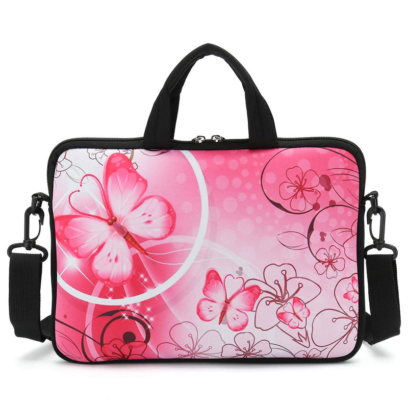 RICHEN 9.7 10 10.1 10.2 inches Messenger Bag Carrying Case Sleeve with Handle Accessory Pocket Fits 7 to 10-Inch Laptops/Notebook/ebooks/Kids tablet/Pad (7-10.2 inch, Pink Butterfly) 7-10.2 inch