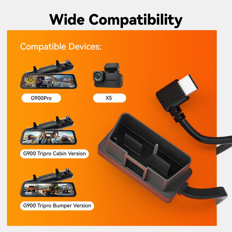[AUSTRALIA] - WOLFBOX USB C 4A OBD Hardwire Kit 11.48ft for All WOLFBOX Dash Cams, Converting 12V-24V to 5V, with Battery Drain Protection 