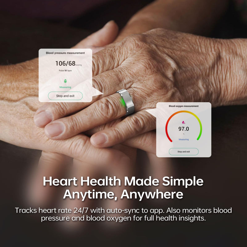 FitElf 3 Pro Smart Ring Fitness Tracker, Health Sleep Tracker, Blood Pressure, Heart Rate and Oxygen Monitor Ring for Women/Men, IP68, No Subscription, 10-Day Battery Life (Silver 9) Silver 9(59.3mm)