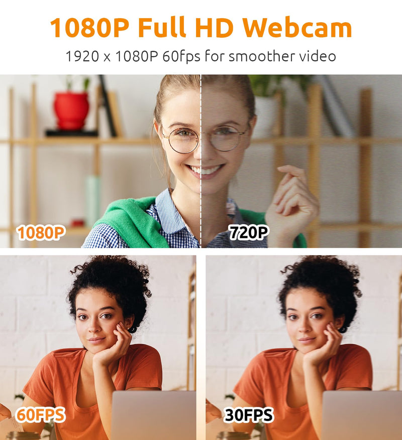 1080P Webcam with Microphone,Clear Stereo Audio, Auto-Light Balance Streaming Webcam, 115°View Computer Camera,Plug and Play USB Webcam for Skype, Zoom, FaceTime, Hangouts, PC/Laptop/Macbook/Tablet