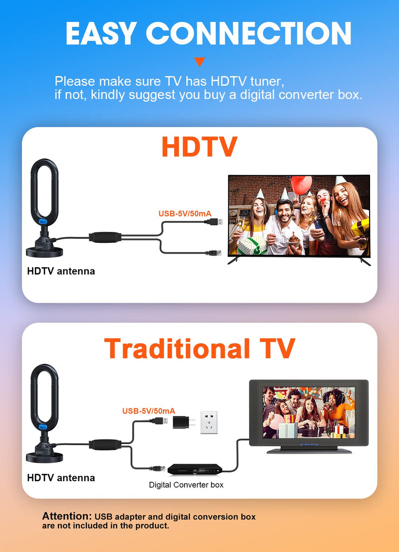 WUMINGLU TV Antenna for Smart TV Indoor 2024 Newest Clear 4K Digital Antenna HD TV Up to 380 Miles Long Range Local Channels Indoor Outdoor Amplifier Signal Booster Cable Easy Setup Black