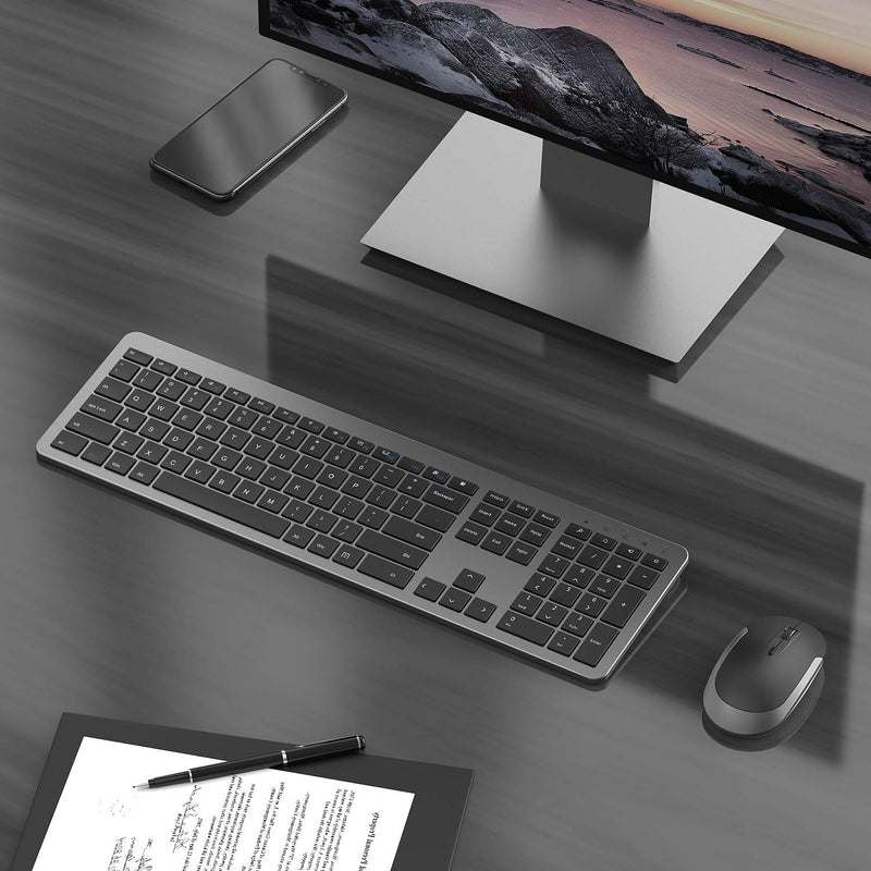 Wireless Keyboard and Mouse Combo - Full Size Slim Thin Wireless Keyboard Mouse with Numeric Keypad 2.4G Stable Connection Adjustable DPI (Grey & Black) Wireless keyboard mouse black & grey