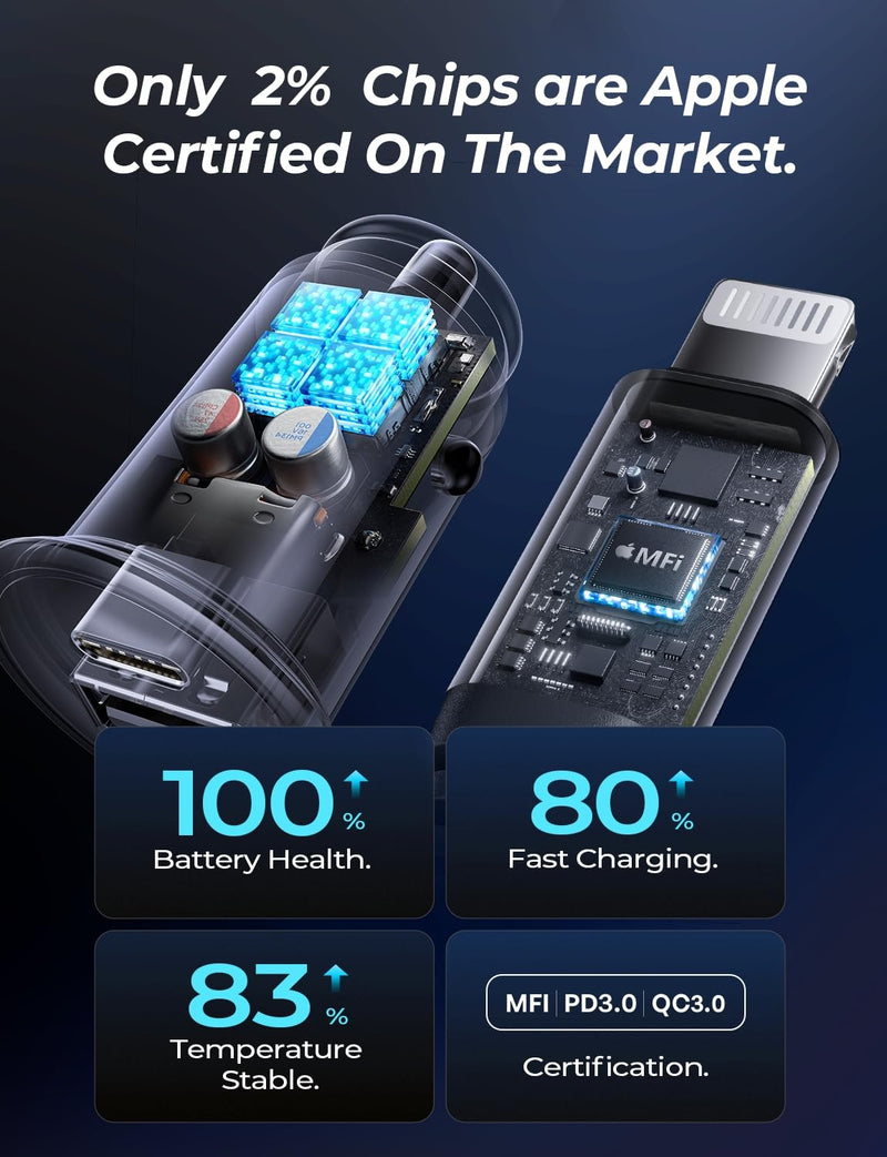 AINOPE for【Apple MFi Certified】 67.5W iPhone Car Charger Fast Charging Cigarette Lighter USB Charger, Mini USB C Car Charger Adapter for iPhone 14/14 Pro Max/14 Plus/13/12 Black