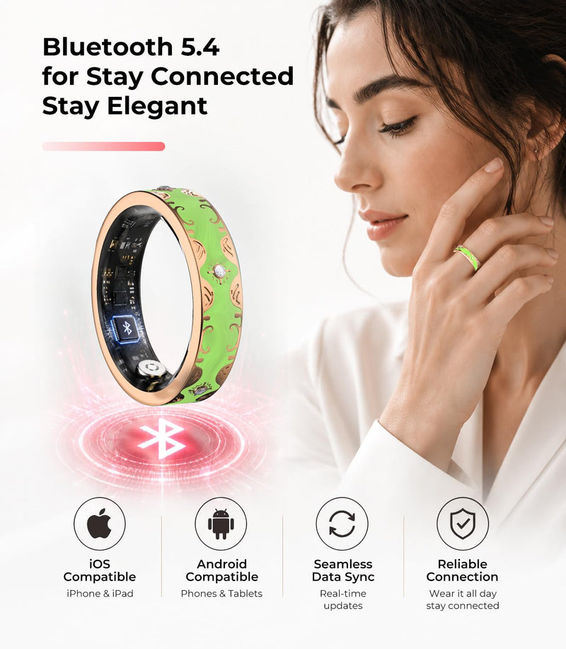 7 Gen Diamond Smart Ring 【Industry Rank 1-0 Measurement Error】 2026 Smart Ring for Women - Advanced Health Tracker for Wellness and Activity Tracking, Green 8# 8#