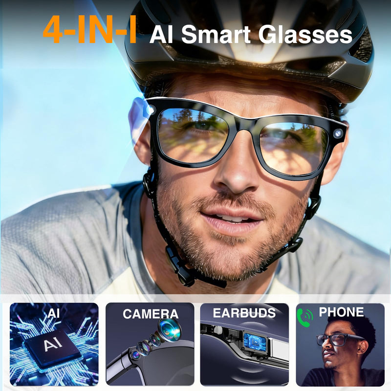 AI Smart Glasses with Camera and Video Recording for Travel & Work | 8MP HD Camera & Video Recording Glasses,146 Languages Real-Time Translation,AI Voice Assistant & Music , Object Recognition