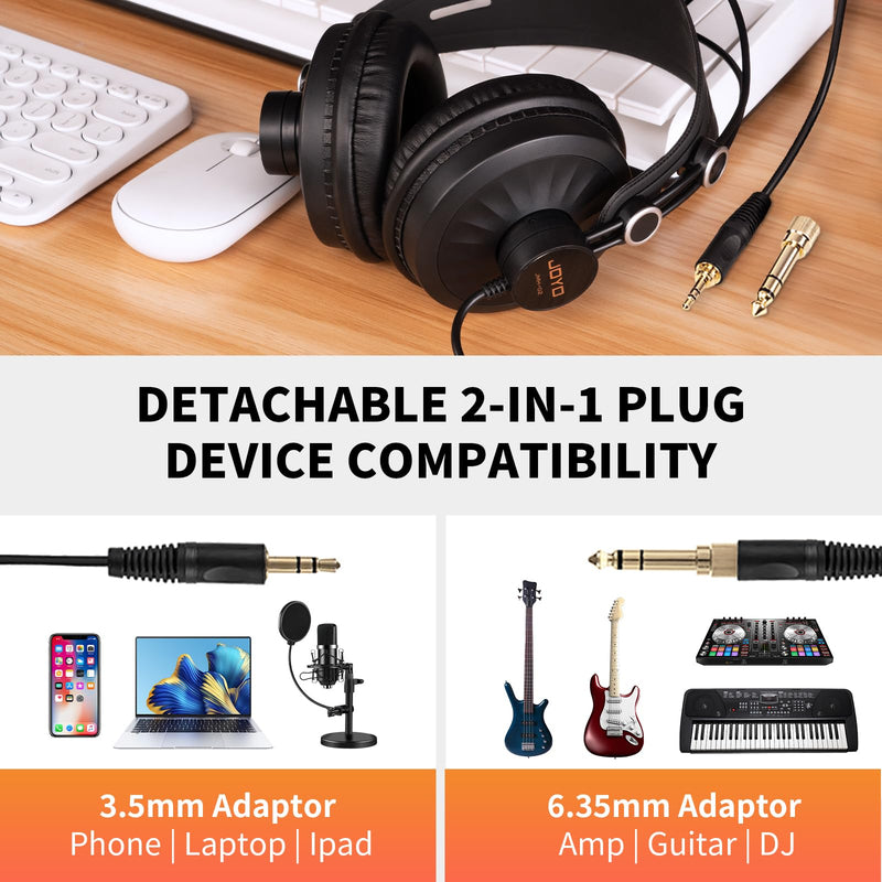 JOYO Studio Headphones Monitor Headphone for Recording Over Ear Noise Canceling for Guitar Cellphone Mixer Amplifier Podcast DJ and Keyboard Piano (JMH-02) Over-Ear Monitor Gray
