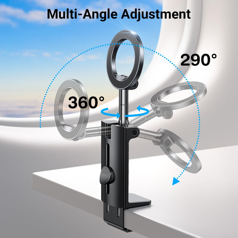 Airplane Phone Holder Mount【Foldable ＆ Rotation】Magnetic Phone Holder Cruise Must Haves,Portable Foldable Travel Essentials Stands Long Flight for MagSafe Accessories and iPhone 17 Air 16 15 14 13 12 Suction cup [Black]