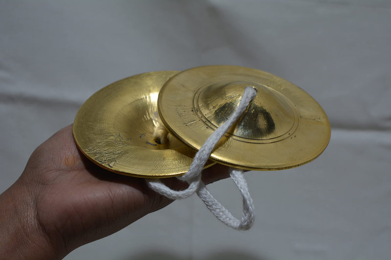 Brass Manjira Cymbals for Puja, Meditation & Kirtan | Traditional Indian Hand Percussion Instrument with Rope | Small Kartal Jodi for Bhajan, Aarti, Temple Worship & Spiritual Music
