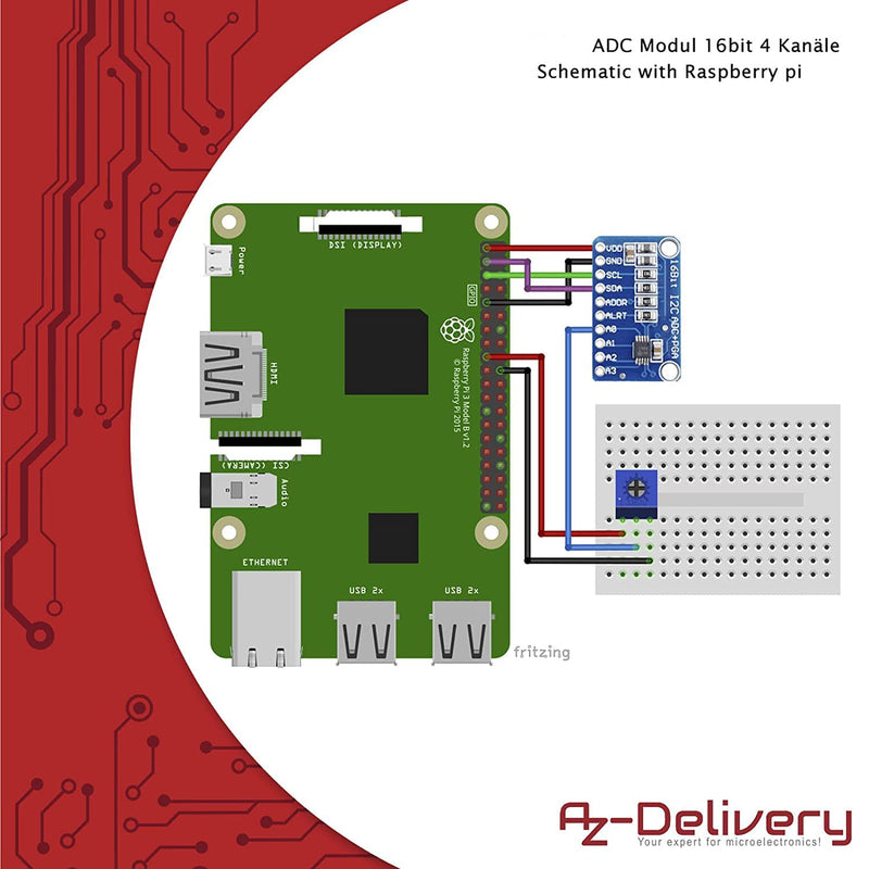AZDelivery 3 x Compatible with ADS1115 ADC Module 16bit 4 Channels Compatible with Arduino and Raspberry Pi with E-Book