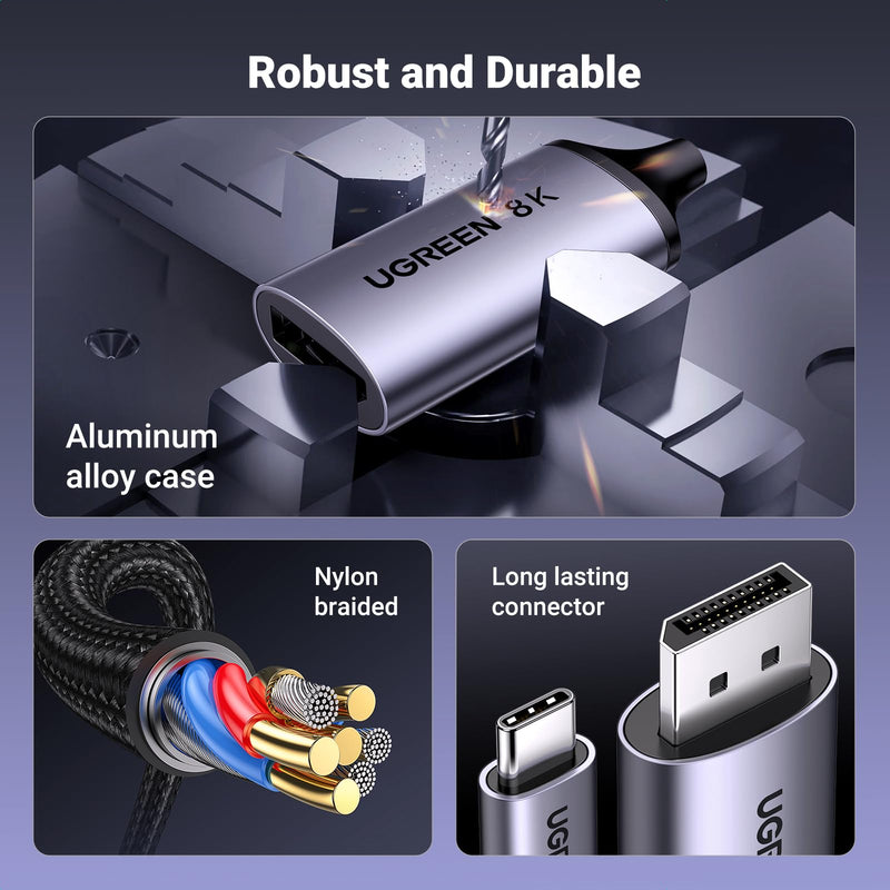 UGREEN USB C to DisplayPort 2.1 Cable 16K@30Hz 8K@120Hz 40Gbps Thunderbolt 4/3 to DisplayPort Cord Bundle with Green USB C to DisplayPort 1.4 Cable Bidirectional