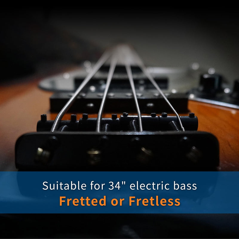 Alice Flatwound Bass Guitar Strings for Professional Use, Suitable for 34" Fretted or Fretless Electric Basses, Nickel Alloy Winding For Electric Bass Guitar 4 String - 45-100 Gauge