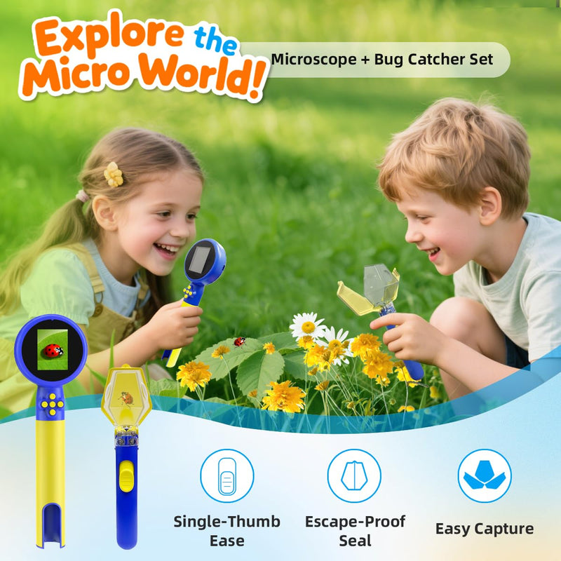 Kids Microscope with Bug Catcher Kit, 1080P Digital Mini Handheld Microscope STEM Science Toy with LED Light, Rechargeable, Portable, Supports 64GB TF Card, Educational Gift for Kids Ages 3-12 (Blue) Blue