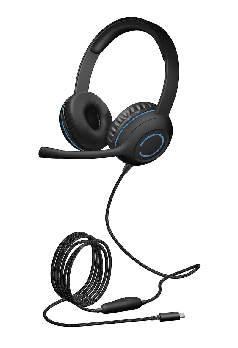 Cyber Acoustics Stereo USB-C Headset (AC-5014) for PC & Mac, in-line Controls for Volume and Mic Mute, Noise-Canceling Mic with Adjustable Boom, Perfect for Classrooms or Home
