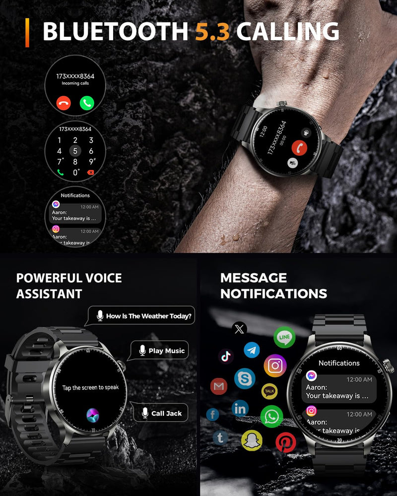 Smart Watches for Men Women with GPS (Answer/Make Calls), 1.52" AMOLED Smartwatch, 170+ Sport Modes Step Counter Fitness Activity Tracker with Sleep Stress Monitor, for Android iPhones Black