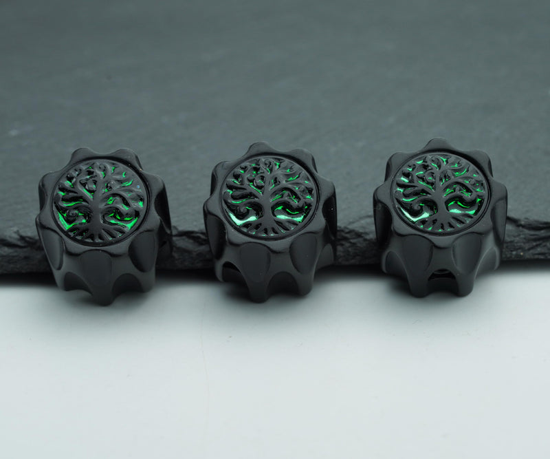 Guyker Dome Potentiometer Control Knobs Dia. 6.3mm Shaft Pots, 3PCS Zinc alloy Domed Speed Tone Volume Switch Knob with Tree Of Life Surface Replacement for Electric Guitar Bass, CKB034 Black CKB034 Dome Shape, Black