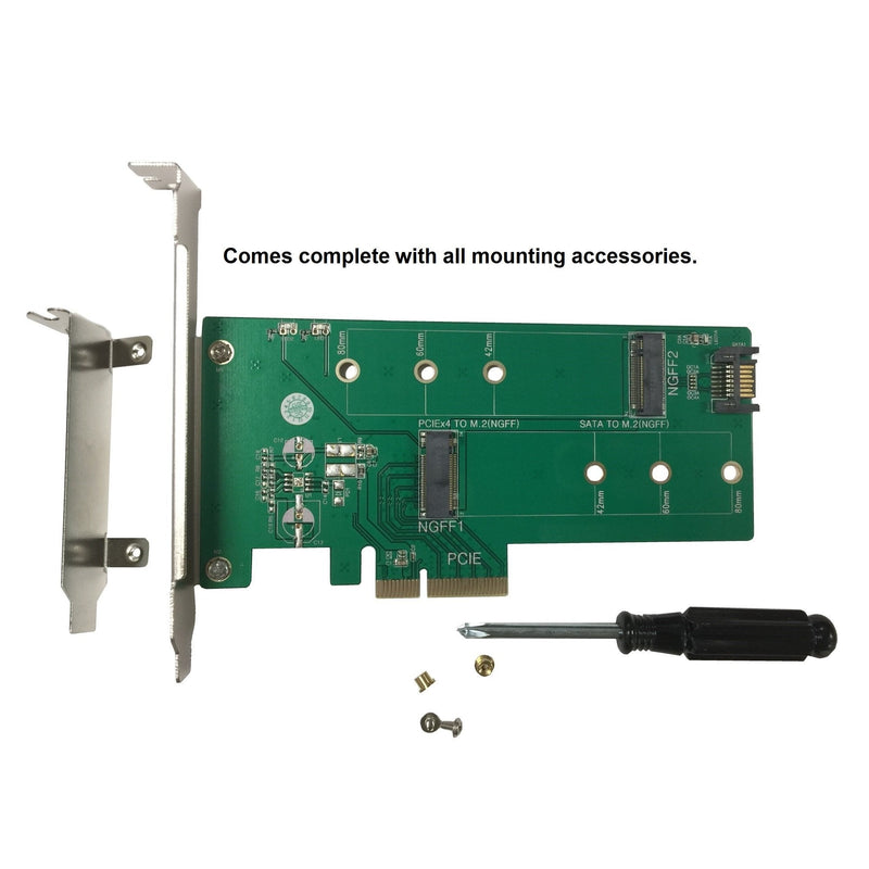Vantec M.2 NVMe + M.2 SATA SSD PCIe x4 Adapter (UGT-M2PC200), Green 1x M.2 NvMe, 1x M.2 SSD