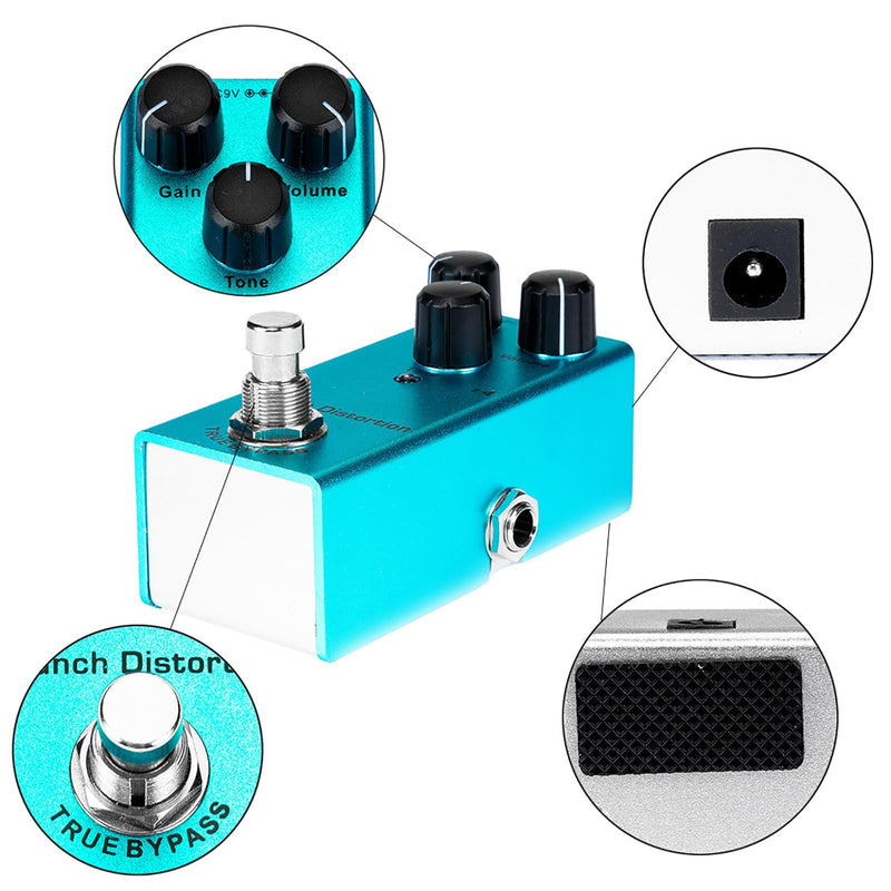 Crunch Distortion Guitar Pedal - High-Gain Tone, True Bypass, Noise Reduction, Aluminum Body, DC 9V for Electric Guitar