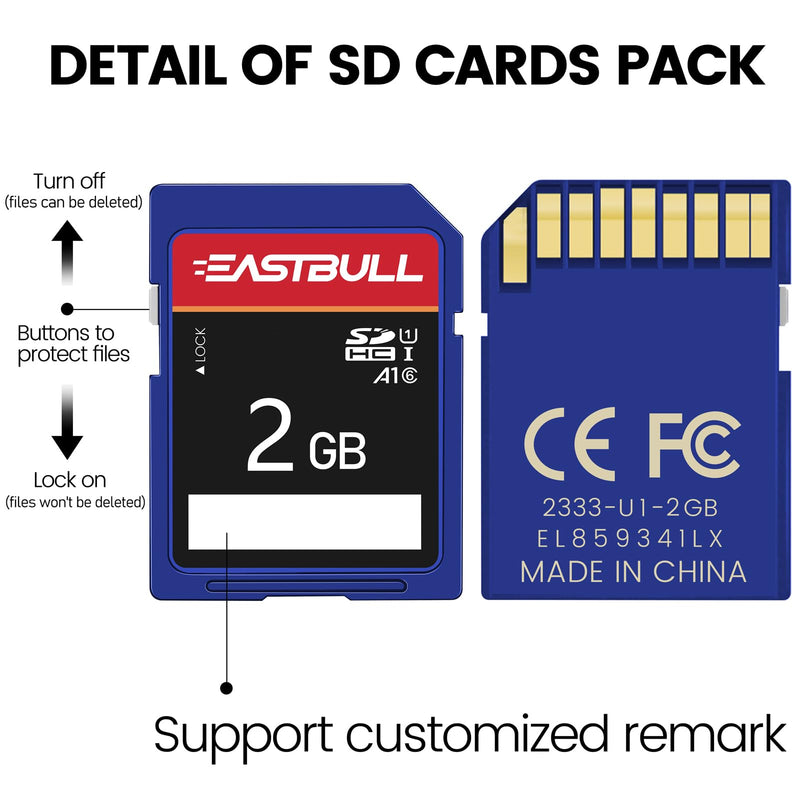 [AUSTRALIA] - EASTBULL 5-Pack of SD Card 2GB Class 6 SD Card U1 V30 SDHC Memory Card 5-Pack for Camera, Full HD Video, with 5 Mini Cases (2 GB, 5 Pack) SD 2GB U1 5Units 