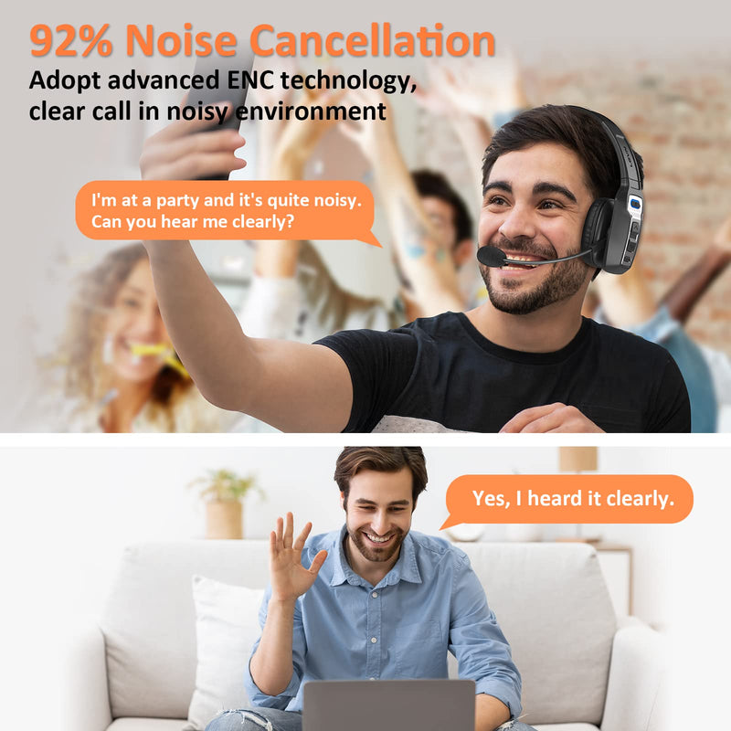 [AUSTRALIA] - LEVN Bluetooth Headset with Microphone, Trucker Bluetooth Headset with AI Noise Cancelling & Mute Button, Wireless On-Ear Headphones 60 Hrs Working Time, for Trucker Home Office Remote Work Zoom Black 