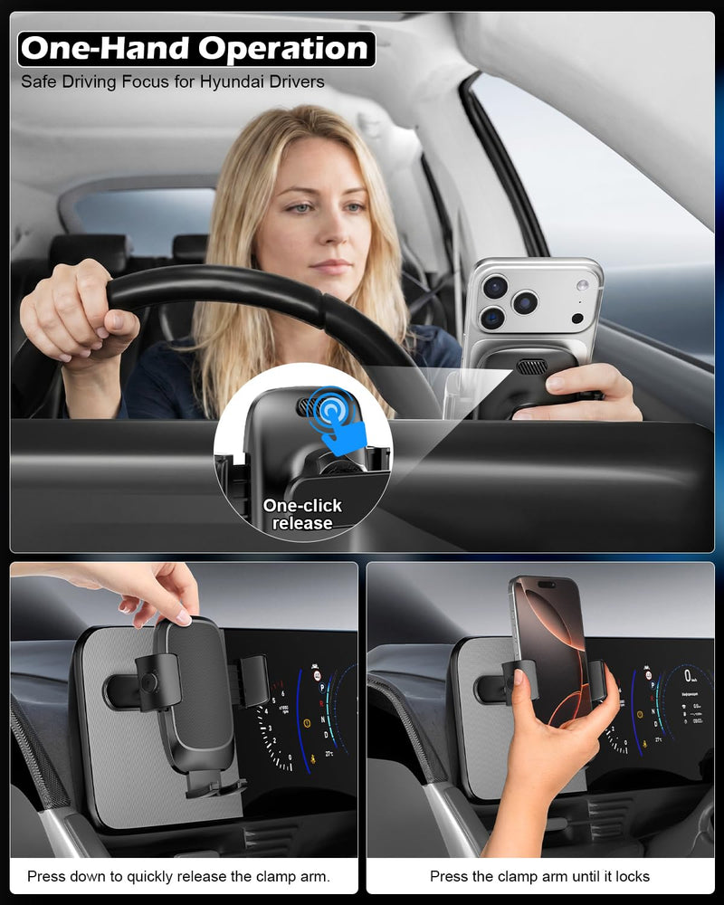CloudValley for Hyundai Ioniq 5 Magnetic Phone Mount, Wide Clamp for 4-7.2 inch Smartphones, Metal Dashboard Phone Holder for 2022-2025 Ioniq5 2026 Ioniq 9, 2024-2026 Sonata Kona & 2025-2026 Tucson Clip