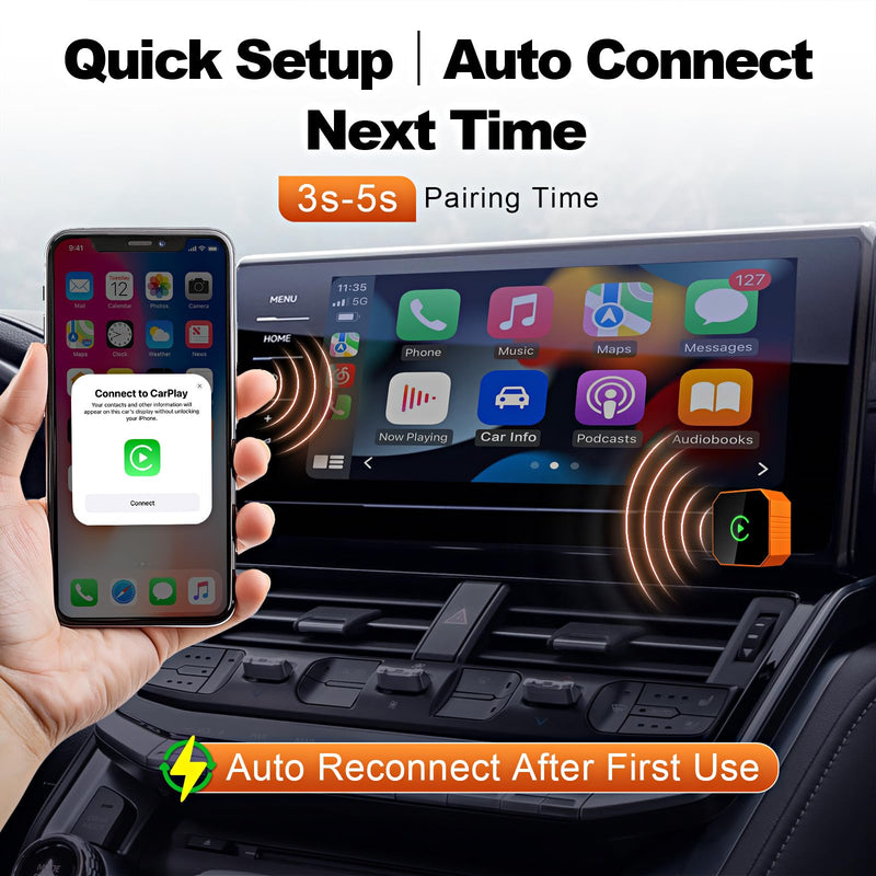 Wireless CarPlay Adapter 2-in-1 | 2026 Upgraded, Apple iPhone iOS 10+ & Android 11+, USB/Type-C Port, Plug & Play, Fast Auto-Reconnect & Stable No-Latency