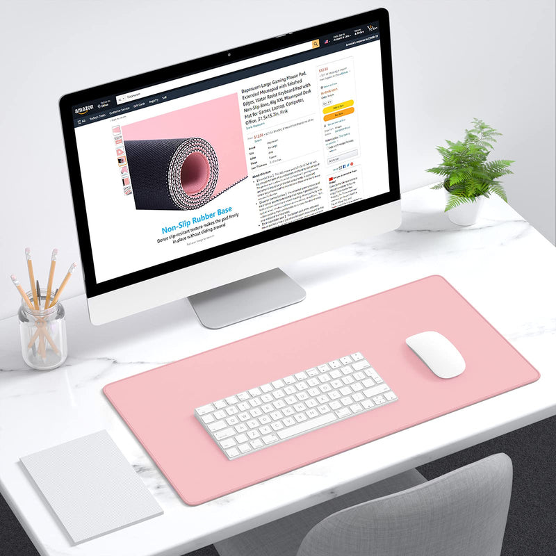 Dapesuom Large Mouse Pad, Extended Gaming Mouse Pad with Stitched Edges, Waterproof Desk Pads with Non-Slip Base, Computer Keyboard Pad, Big Mouse Mat for Laptop, Office, Home, 23.6 x 11.8 in, Pink XL Large (23.6" x 11.8" )