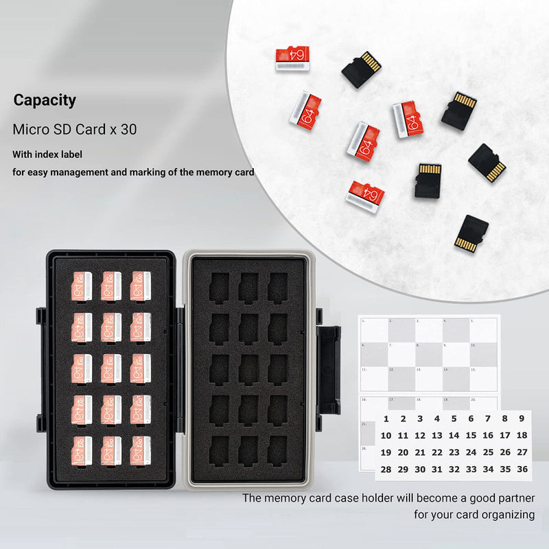 30 Slots Micro SD Card Case with Index Label, Water Resistant & Shockproof Micro SD Card Holder, Compact MicroSDHC/MicroSDXC/Micro SD Card Organizer Storage