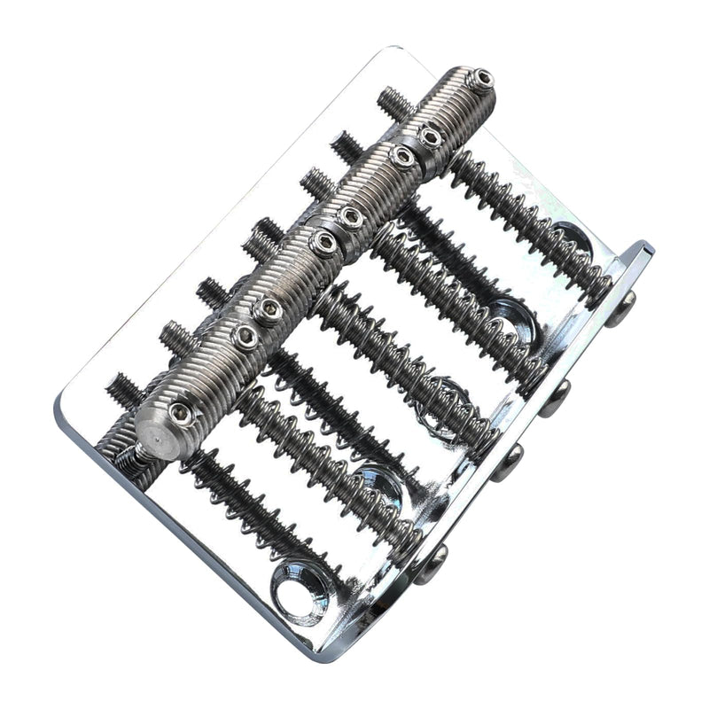 Chrome Electric Bass Guitar Bridge with Stainless Steel Threaded Saddles Plate 4 String Fixed Bridge Compatible with Vintage style Fender Jazz Precision Bass Bridge Replacement Parts 4 Piece Chrome