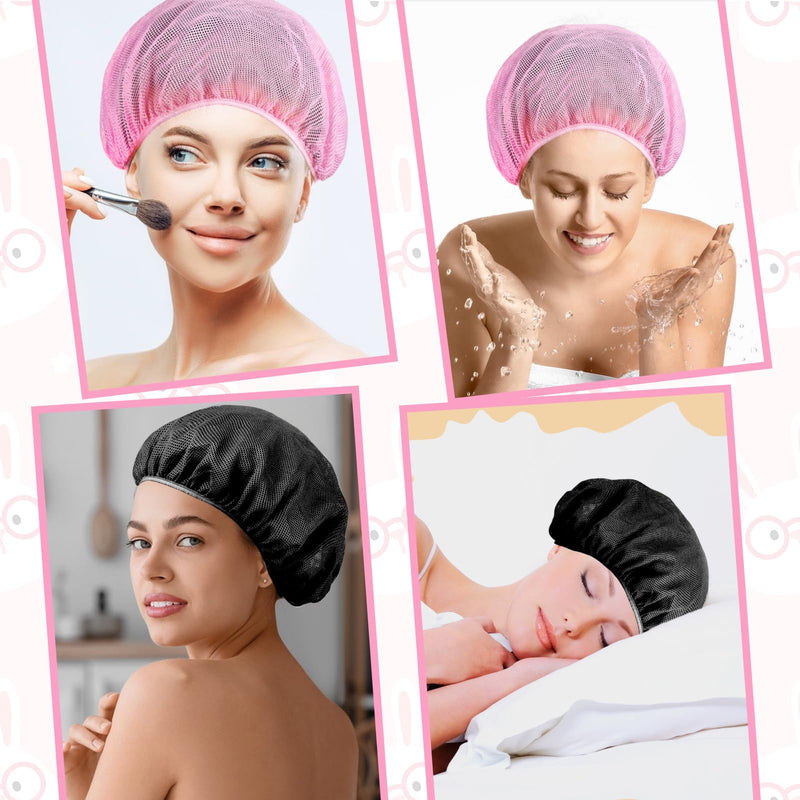 [AUSTRALIA] - 4 Pcs Mesh Sleep Bonnet Hair Nets Cap for Women Pink Black 