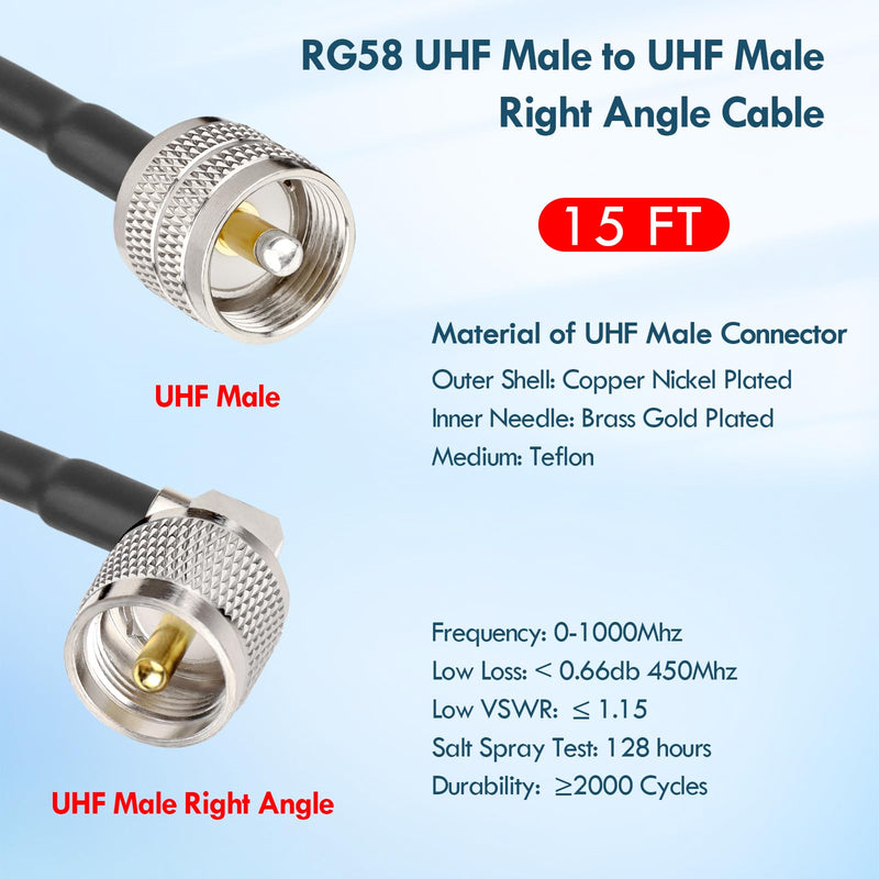 [AUSTRALIA] - MOOKEERF CB Coax Cable - 15FT RG58 UHF PL-259 Male to Male Right Angle Low Loss Coaxial Cable for CB Radio, HAM Radio, Antenna Analyzer, SWR Meter 